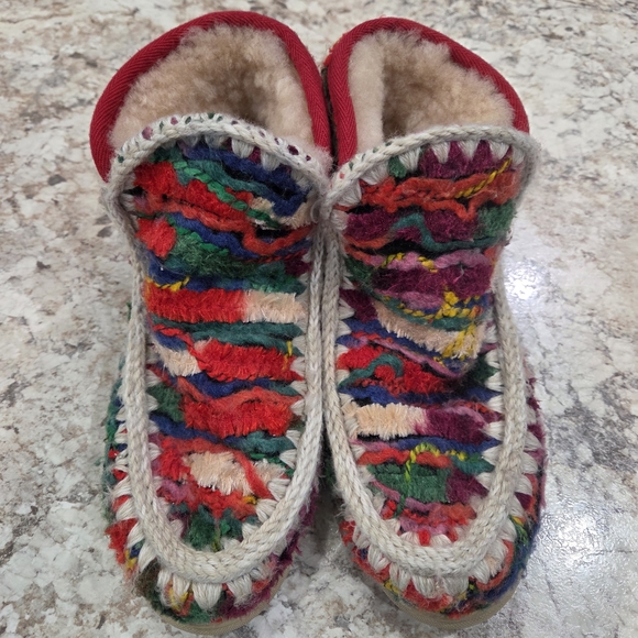Mou Woven Lined Multicolor Knit Slip-On Eskimo Ankle Boots Size 8.5/9Free People - Picture 3 of 11